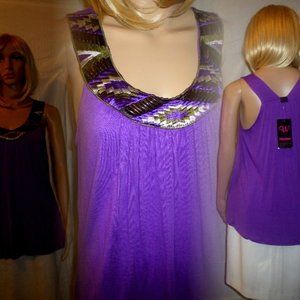 Women's Purple Top  Beaded  Neckline  Size LG